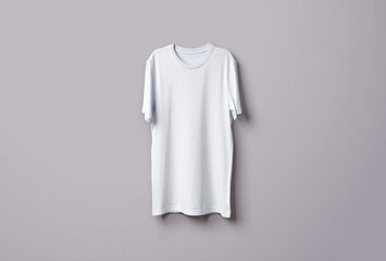 Plain white t shirt dress hanging against a gray background