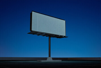 Blank billboard against a deep blue evening sky