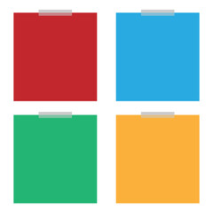 Four colorful blank note papers isolated on transparent background