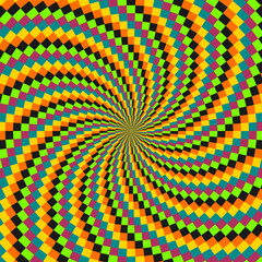 Retro sunburst or sunbeam swirl with colorful pixelated style in funk pop design