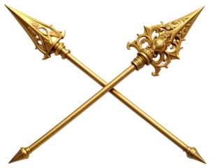 Ornate Golden Spear with Intricate Carvings on Transparent Background