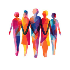 Obraz premium Colorful abstract team collaboration and unity concept represented by diverse figures holding hands