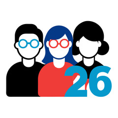 Fototapeta premium Diverse group of people celebrating the new year wearing 2026 glasses