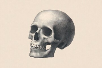 Obraz premium A detailed illustration of a human skull, showcasing its anatomical features and structure. The skull is positioned against a neutral background.