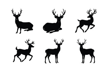 deer linocut style animal silhouette vector illustration on white background