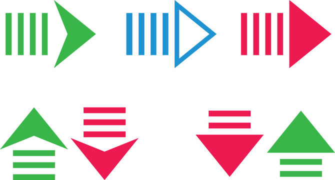 Directional arrows showing progress and decline