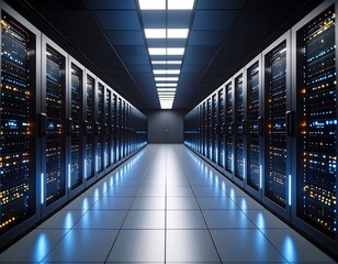 Server Room Data Center Corridor.