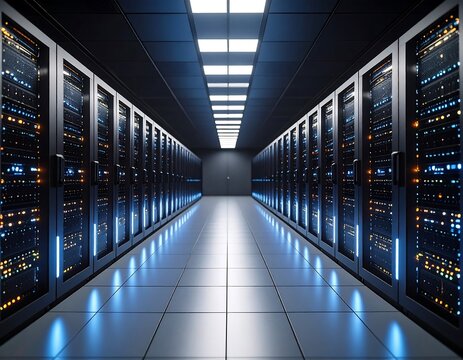 Server Room Data Center Corridor.