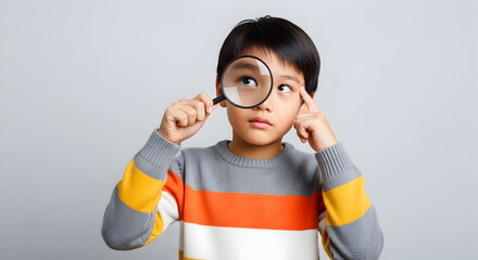 Curious Child Exploring with Magnifying Glass Thinking Problem Solving Education Concept