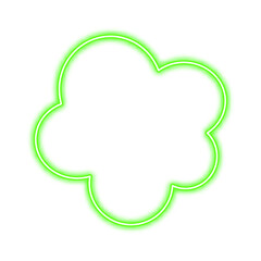 Green neon cloud shape with a bright glow, isolated on white background.