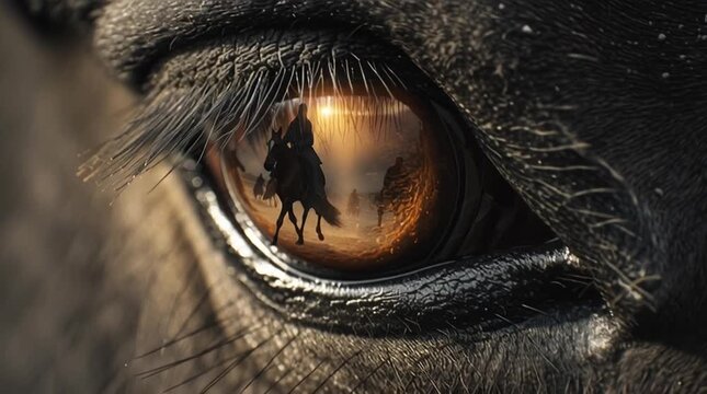 Dramatic close up of a tear falling from a horses eye generative ai