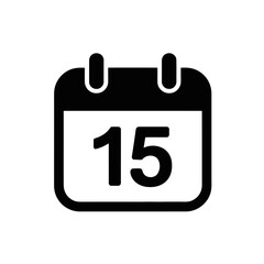 Calendar Icon Image Representing the 15th Day of the Month with Black Bold Lines