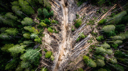 Naklejka premium Aerial View of Deforestation and Rainforest Clear-Cutting