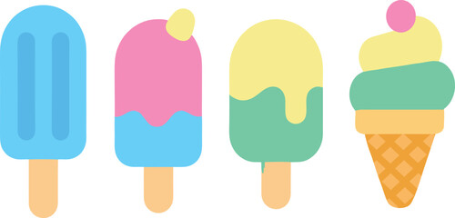 Flat Vector Ice Cream and Popsicle Collection in Cute Pastel Style