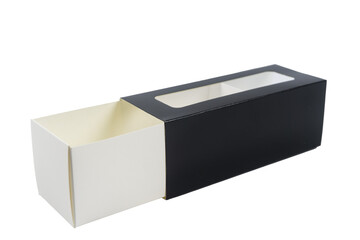 A half-open cardboard food box on a white background