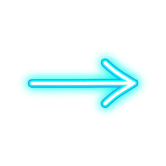 Obraz premium Bright blue neon arrow pointing right, glowing with a modern and digital design.