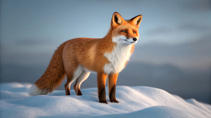 Fototapeta premium Stunning fox surveying snowy landscape in serene winter scene, beautiful wildlife photography for nature lovers