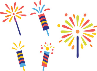 Fototapeta premium Flat Vector Fireworks and Festival Celebration Illustration