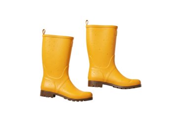 Two bright yellow rain boots stand out against a black backdrop.