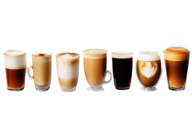 Coffee drink collection on white background,png