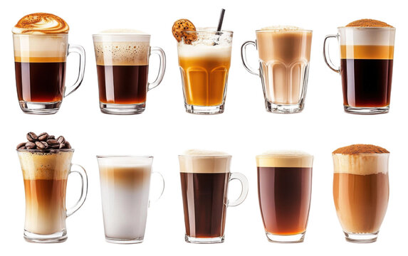 Coffee drink collection on white background,png