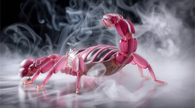 a pink scorpion with smoke around it generative ai