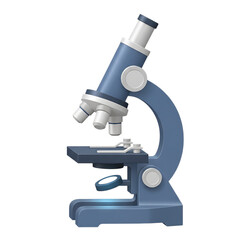 Detailed illustration of a blue laboratory microscope isolated on transparent background