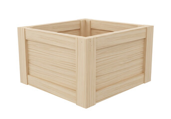 A light beige wooden crate, square in shape, features a simple, clean design with visible wood grain.
