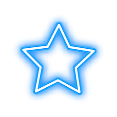 Bright blue neon outline of a five-pointed star glowing on a clean white background, symbolizing excellence or a favorite item.