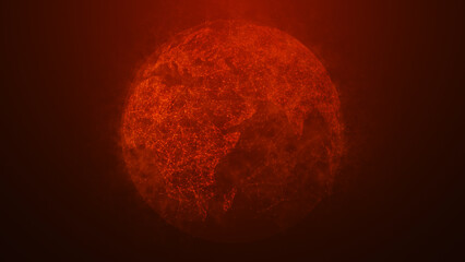 A digital rendering of a globe rendered in red tones, symbolizing intensity, energy, and global connections. The red palette adds drama and emotional depth to the image.