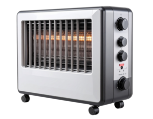 Realistic Modern Electric Space Heater with Digital Display and Safety Grill, Transparent Background