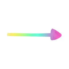 A vibrant, rainbow-colored, gradient silicone tool with a pointed tip.