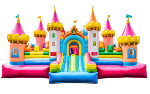 Colorful big inflatable castle on white background,png
