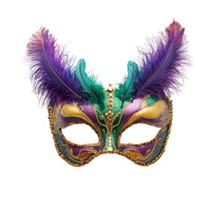 Colorful mask with feathers and gold accents