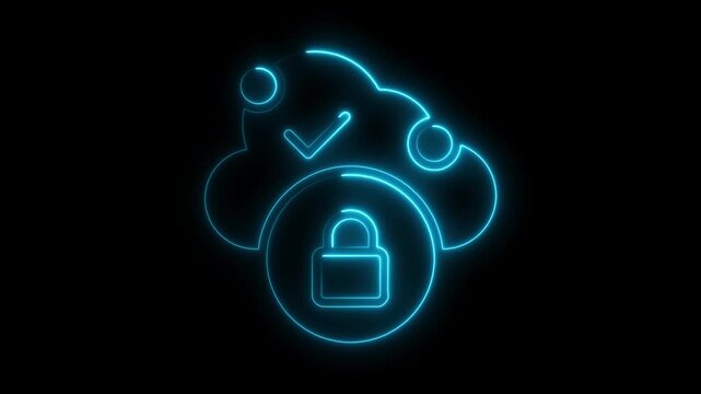 Secure cloud data storage and protection with animated glowing icon on black background