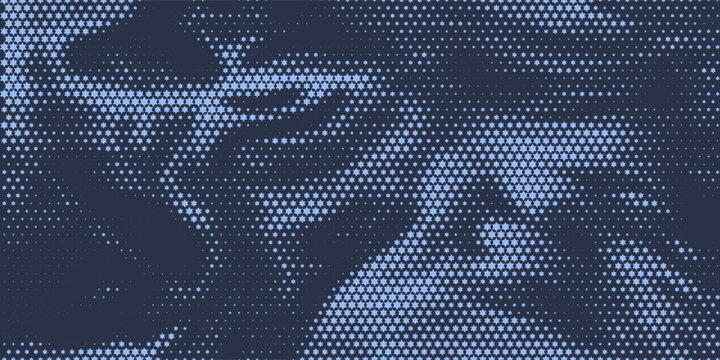 Stars Modern Halftone Geometry Pattern Vector Smooth Camber Border Blue Abstract Background. Checkered Faded Particles Curve Line Subtle Texture.  Vector illustration
