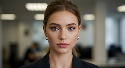Fototapeta premium Confident businesswoman portrait professional headshot corporate employee modern office worker success ambition leadership female executive management career