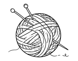 Hand-drawn ball of yarn with knitting needles