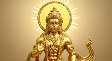 Fototapeta premium Golden religious figure with sun halo, intricate details, against neutral tan backdrop