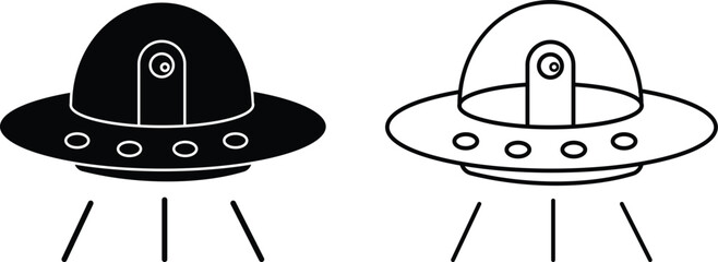 UFO spaceship icon vector.  SIlhouette of UFO spaceship symbol. Set of funny cartoon monsters, flying alien ship. Vector illustration.