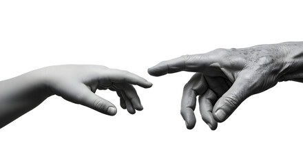 Reaching Across Generations Intertwined Hands Old Young Sculpture Art Black White Monochrome Symbolic Connection Legacy Heritage Timeless Wisdom Experience Growth