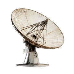 Large white satellite dish is sitting on transparent background