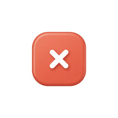 3d rendered illustration of a red square with rounded corners and a white x symbol inside isolated on transparent background