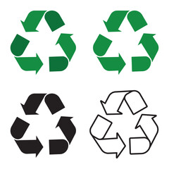 Obraz premium Recycle symbol icon vector set. Outline and vector set of Recycle icon. Black, Green Recycle icon vector illustration.