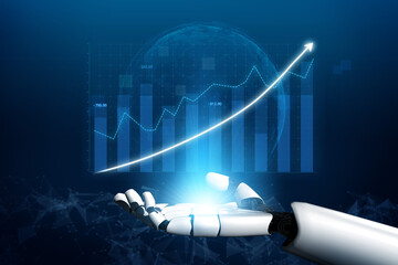 A futuristic robotic hand showcases a visual representation of data analytics and financial growth. This image captures the essence of innovation and technology. Impute