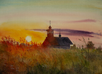 church at sunset