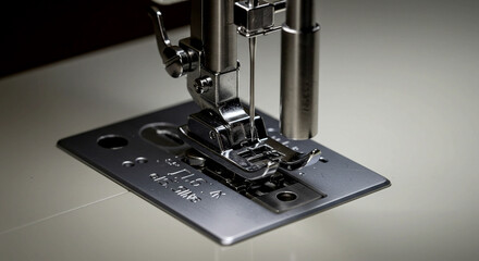 Sewing machine needle stitching fabric under presser foot