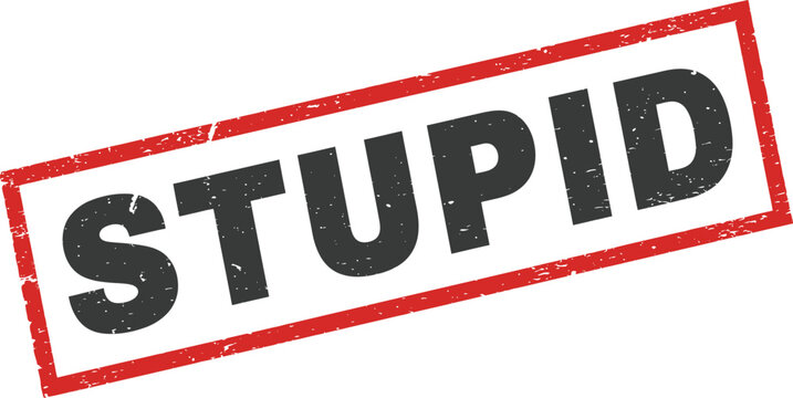 A red and black rubber stamp with the word stupid on a transparent background