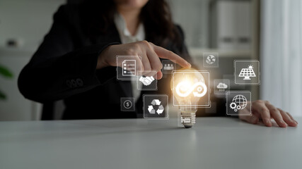 Naklejka premium Circular economy supports sustainable development. Circular economy reduces waste, circular economy promotes reuse, circular economy boosts efficiency, and drives innovation. Latch