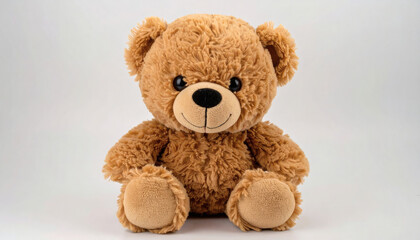 Obraz premium Cute Brown Teddy Bear Plush Toy on White Background, Adorable Soft Stuffed Animal, High-Resolution Toy Photography for Kids, Gifts, and Creative Projects